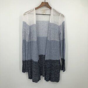 Christian Siriano Linen Cardigan Women Medium Blue Ombré Color Block Loose Knit